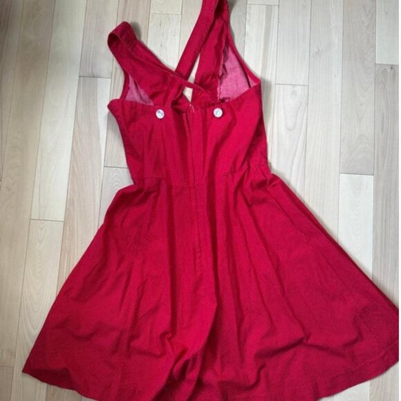 Charming handmade red dress with mini white polka dots - Picture 6 of 8